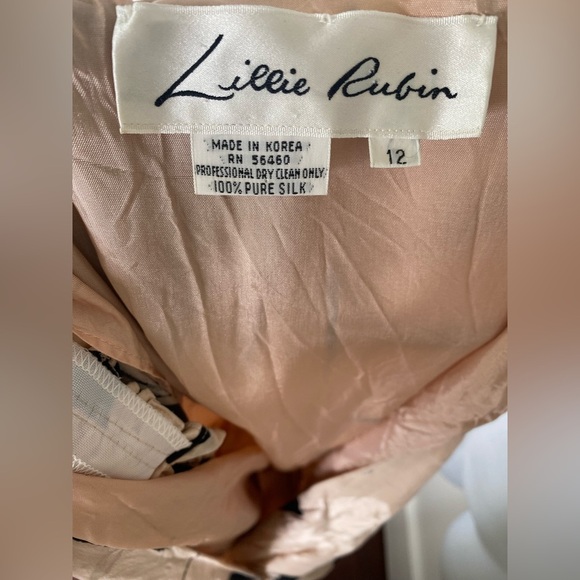 LILLIE RUBIN %100 Silk Beige and Black Women's Dress - Picture 6 of 13